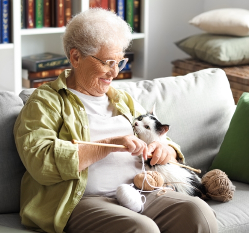 A grandmother holding her cat while waiting for HVAC, Plumbing, Electrical Services in Farhill Woods, Indianapolis, IN